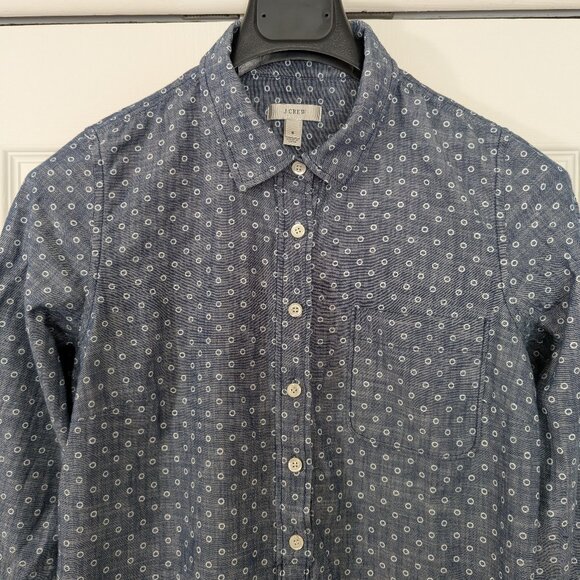 J.Crew Indigo Polka Dot Long Sleeve Half Button up Chambray Shirt Tunic - Picture 9 of 9
